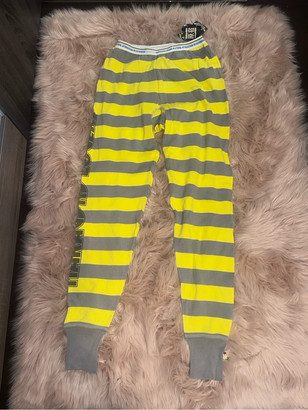 NWT DEADSTOCK VTG Harajuku lovers gray yellow stripe thermal pants Sz small